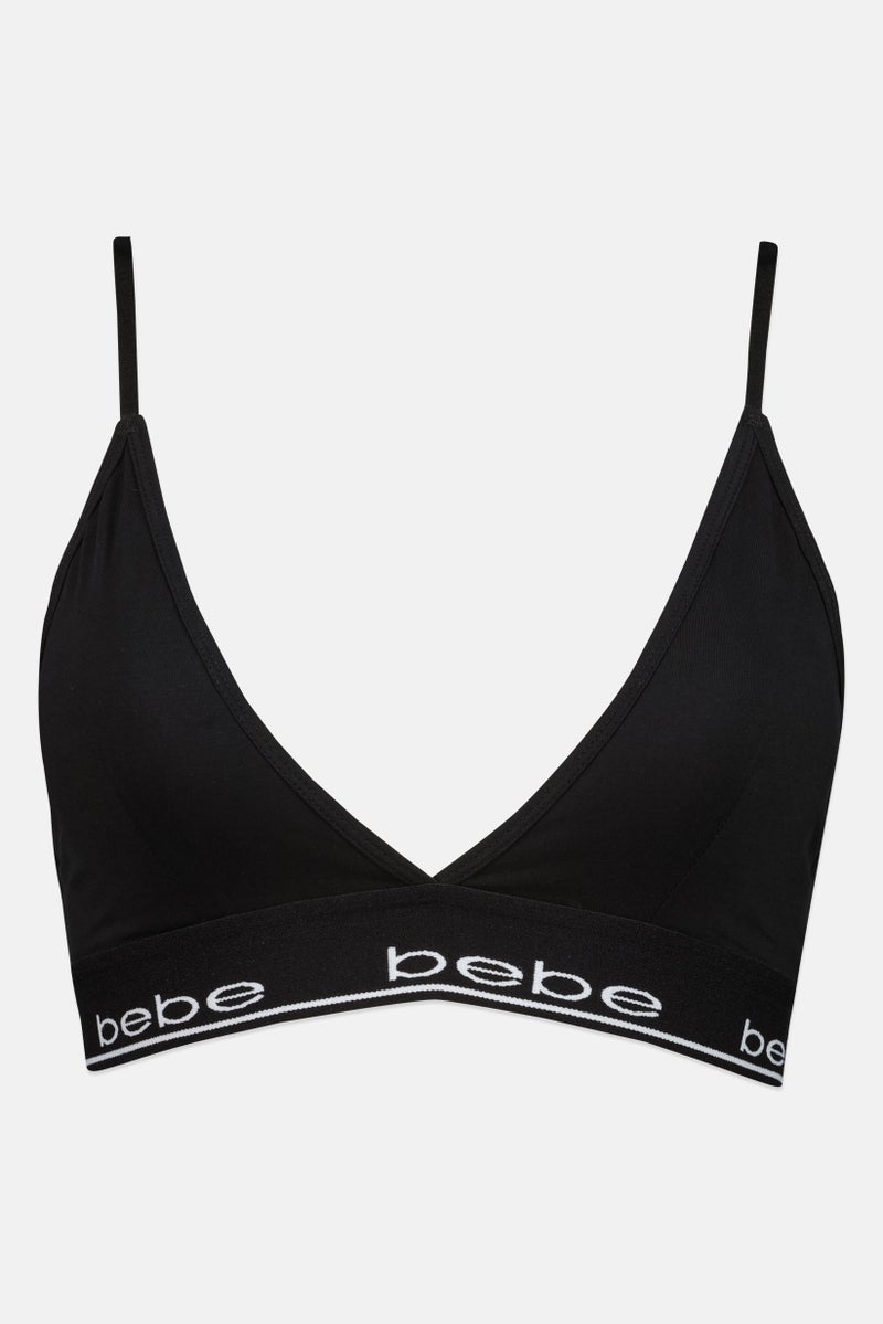 bebe Women Brand Logo Padded Bralette, Black - Image 3