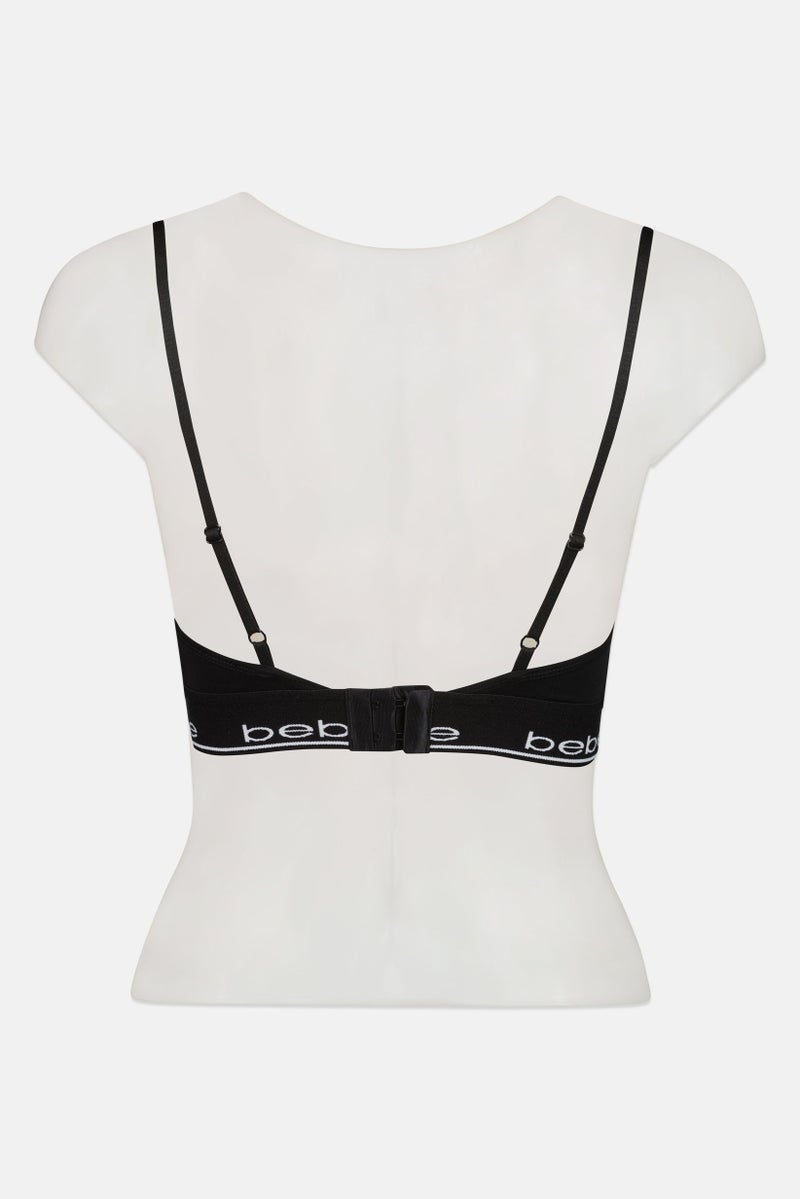 bebe Women Brand Logo Padded Bralette, Black - Image 2