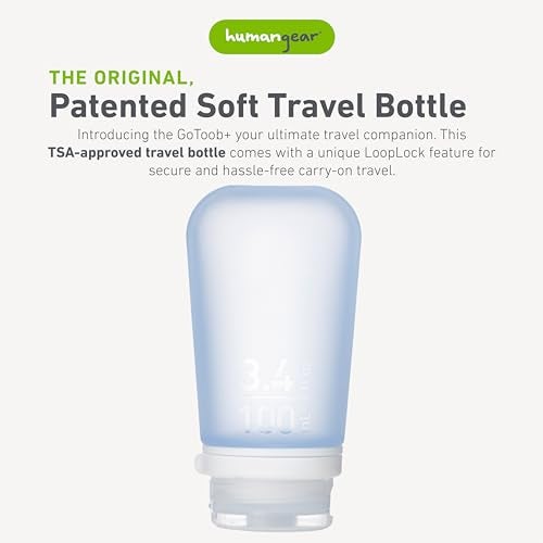 humangear GoToob+ (Large) | Refillable Silicone Travel Bottle | Locking Lid | Food-Safe Material | Blue, Large (3.4 fl.oz.; 100ml) - Image 2
