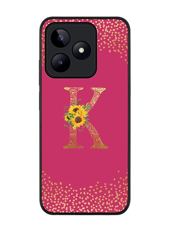 Stylizedd Rugged Black edge case for Realme C51 / Realme Note 50 4G,Custom Monogram Initial Letter Floral Alphabet - K (Deep Pink Rose) - Image 1