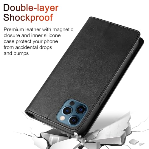 Tobfit Case for iPhone 12 / 12Pro Phone Case, Flip Wallet PU Leather Phone Case with [4 Card Slots] [Kickstand] Black - Image 4