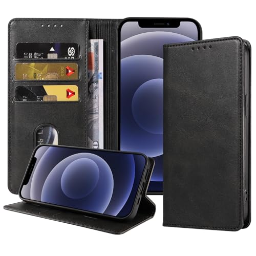 Tobfit Case for iPhone 12 / 12Pro Phone Case, Flip Wallet PU Leather Phone Case with [4 Card Slots] [Kickstand] Black - Image 3