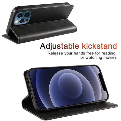 Tobfit Case for iPhone 12 / 12Pro Phone Case, Flip Wallet PU Leather Phone Case with [4 Card Slots] [Kickstand] Black - Image 5