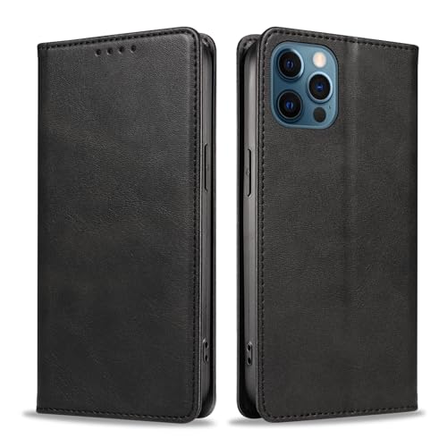 Tobfit Case for iPhone 12 / 12Pro Phone Case, Flip Wallet PU Leather Phone Case with [4 Card Slots] [Kickstand] Black - Image 1