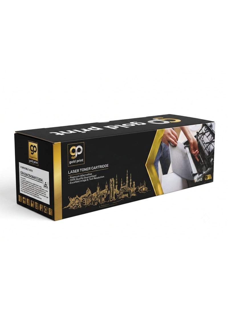 طباعة الذهب Gold Print Premium Toner Cartridge CB435A, CB436A, CE285A Black, Compatible For HP LaserJet P1005, P1006, P1100, P1102, P1102W,  P1104, P1104W, P1106, P1106W, P1107, P1107W, P1108, P1108W, P1109, P1109W, M1132, M1210, M1212nf, M1213nf, M1214nfh,  M1216nf, M1217nfw, M1218nf, M1219nf, P1503, P1504, P1505, P1506, P1503n, P1504n, P1505n, P1506n, M1120, M1120n, M1120a, M1120h, M1120w, M1522n, M1522nf, M1522nt Canon LBP3018, 3010, 3100, 3150, 6018, 6000, 3250 Toner: Refined toner is infinitely close to original toner to achieve high color printing. - Image 1
