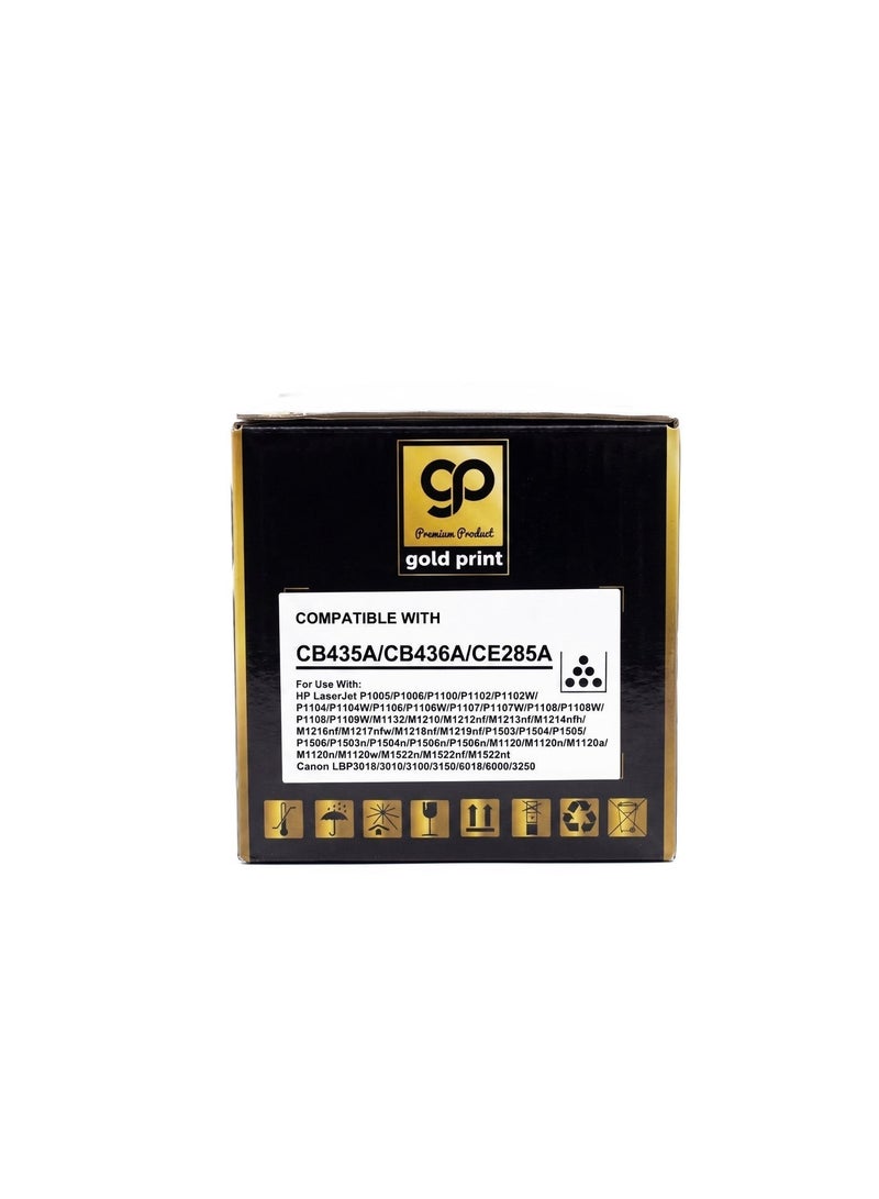 طباعة الذهب Gold Print Premium Toner Cartridge CB435A, CB436A, CE285A Black, Compatible For HP LaserJet P1005, P1006, P1100, P1102, P1102W,  P1104, P1104W, P1106, P1106W, P1107, P1107W, P1108, P1108W, P1109, P1109W, M1132, M1210, M1212nf, M1213nf, M1214nfh,  M1216nf, M1217nfw, M1218nf, M1219nf, P1503, P1504, P1505, P1506, P1503n, P1504n, P1505n, P1506n, M1120, M1120n, M1120a, M1120h, M1120w, M1522n, M1522nf, M1522nt Canon LBP3018, 3010, 3100, 3150, 6018, 6000, 3250 Toner: Refined toner is infinitely close to original toner to achieve high color printing. - Image 3