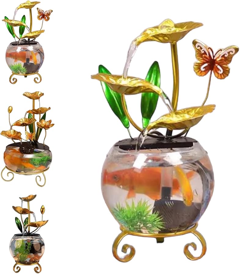 Luxury Creative Lotus Fishbowl Ornament Decorative Water Fountain With Lotus Leaves For Home Office Garden Color A - Image 1