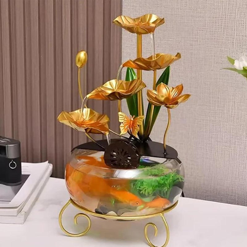 Luxury Creative Lotus Fishbowl Ornament Decorative Water Fountain With Lotus Leaves For Home Office Garden Color A - Image 4