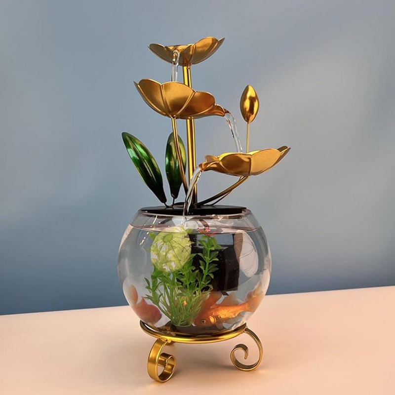 Luxury Creative Lotus Fishbowl Ornament Decorative Water Fountain With Lotus Leaves For Home Office Garden Color A - Image 5