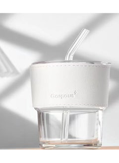 Gorgous Glass Cup With a Heat-Resistant Leather Handle Suitable For Hot and Cold Drinks With a Lid And a Straw  - Image 1