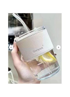 Gorgous Glass Cup With a Heat-Resistant Leather Handle Suitable For Hot and Cold Drinks With a Lid And a Straw  - Image 2