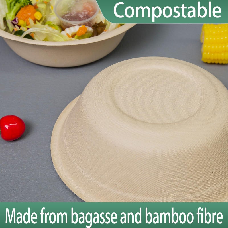 emlifepak 32oz Disposable Salad Bowls 150Pack, Big Paper Bowls, Large, Heavy-Duty, Eco-Friendly, Bulk Pack, Compostable Bowls, Biodegradable Made of Sugar Cane Fibers,Perfect For Salad - Image 4