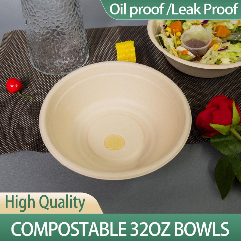emlifepak 32oz Disposable Salad Bowls 150Pack, Big Paper Bowls, Large, Heavy-Duty, Eco-Friendly, Bulk Pack, Compostable Bowls, Biodegradable Made of Sugar Cane Fibers,Perfect For Salad - Image 3