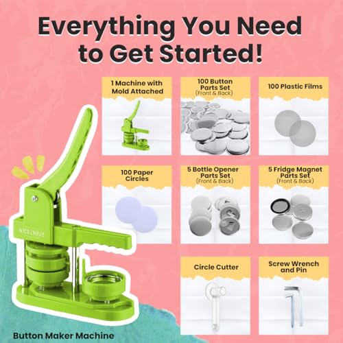nice2have Button Maker Machine 2.25 Inch Pin Maker Kit - Single Mold, 100 Buttons, 5 Fridge Magnets, 5 Bottle Openers, Cutters, and 500+ Button Designs for DIY Crafts (Green) - Image 3