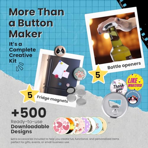 nice2have Button Maker Machine 2.25 Inch Pin Maker Kit - Single Mold, 100 Buttons, 5 Fridge Magnets, 5 Bottle Openers, Cutters, and 500+ Button Designs for DIY Crafts (Green) - Image 2