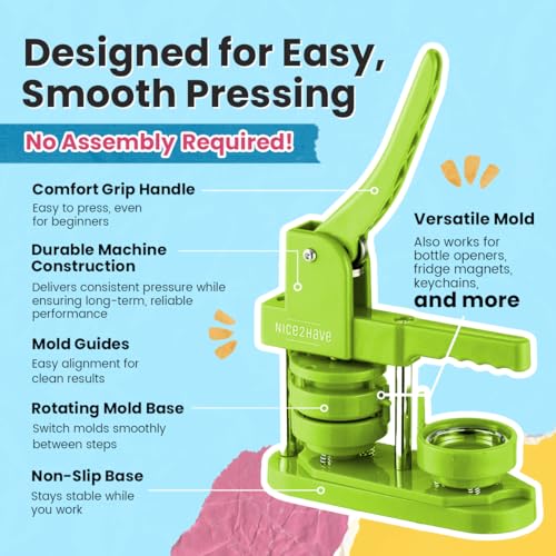 nice2have Button Maker Machine 2.25 Inch Pin Maker Kit - Single Mold, 100 Buttons, 5 Fridge Magnets, 5 Bottle Openers, Cutters, and 500+ Button Designs for DIY Crafts (Green) - Image 4