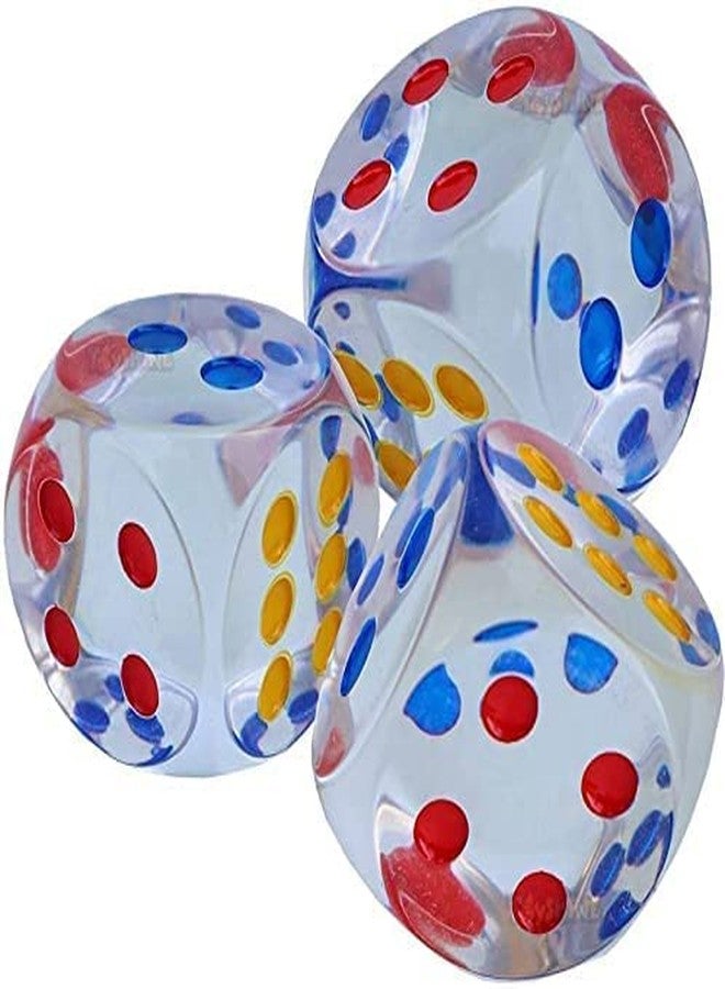 GLADBACK (30 MM) Jumbo Dice with Colored Dots, 6-Sided Transparent Dice, Fun Six-Sided Gaming Dice for Farkle, Dice Cube Perfect for Board Games, Casino, Snake and Ladders, Monopoly, More (Pack of 3) - Image 1