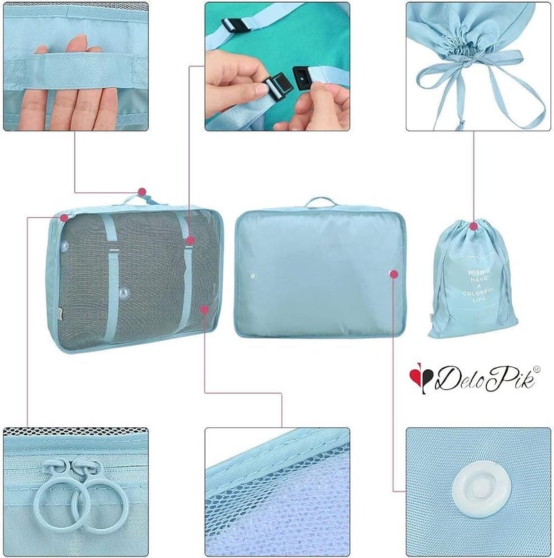DeloPik 7PCS Packing Cubes Value Set for Travel Luggage Organiser Bag Compression Pouches Clothes Suitcase Water proof, green - Image 2