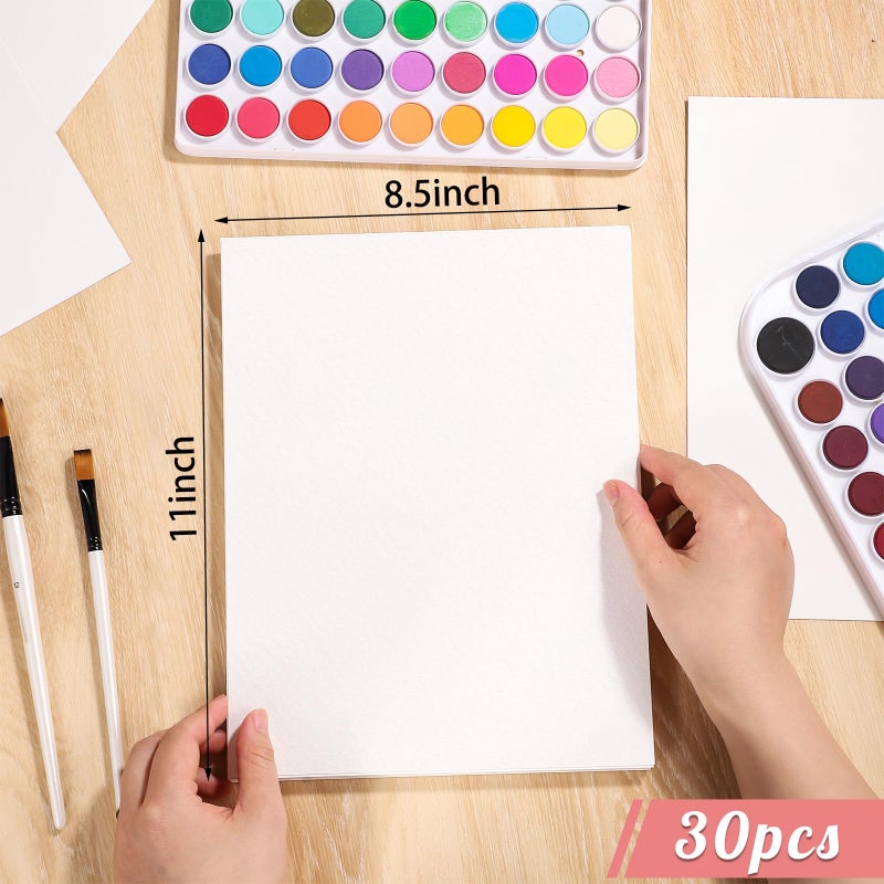 Prudiut 30 Sheets Watercolor Paper 8.5 x 11, 140 lb/300 GSM Cold Press Watercolor Paper Bulk White Water Color Paper Cotton Paper for Kids Students Adults Beginners Artists - Image 2