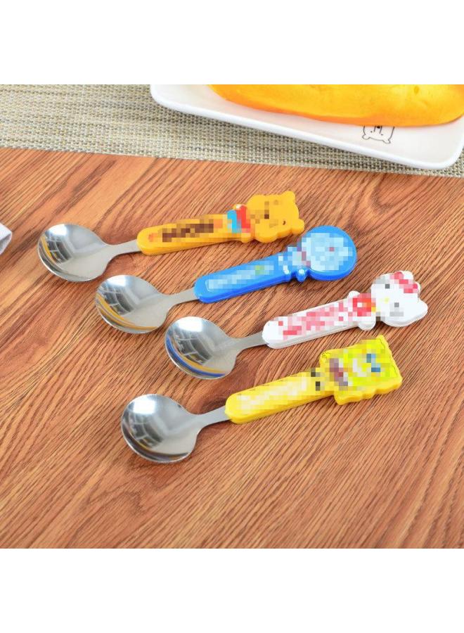 Household Children's Spoon Creative Stainless Steel Cartoon Spoon Cute Anti-scalding Korean Style Short Handle Round Head Spoon Spoon-Color:Dingdong Stainless Steel Spoon - Image 1