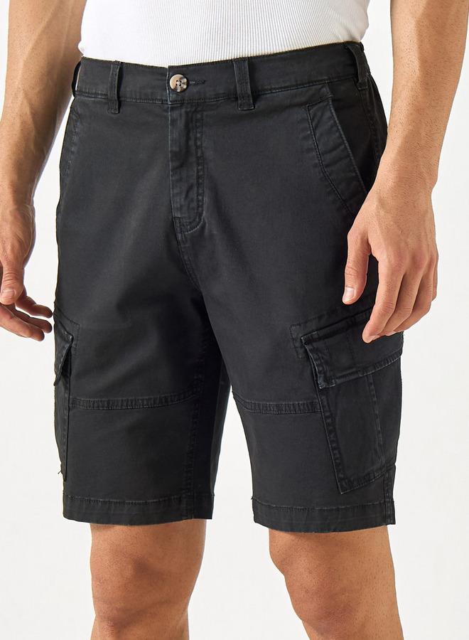 Ecko Unltd. Ecko Unltd Solid Relaxed Fit Cargo Shorts with Button Closure - Image 1