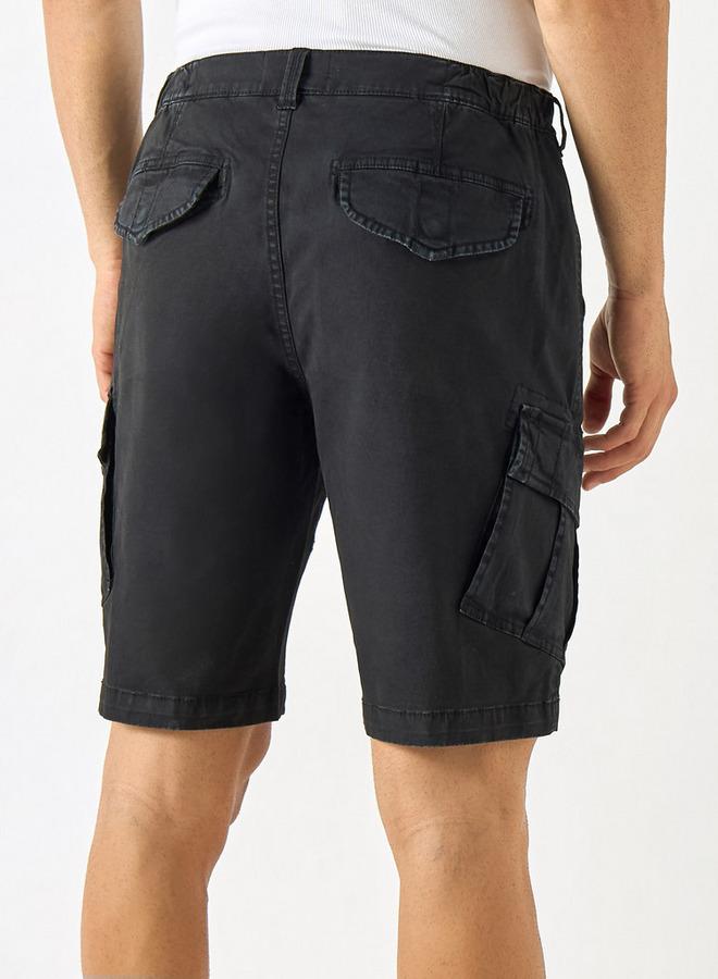 Ecko Unltd. Ecko Unltd Solid Relaxed Fit Cargo Shorts with Button Closure - Image 3