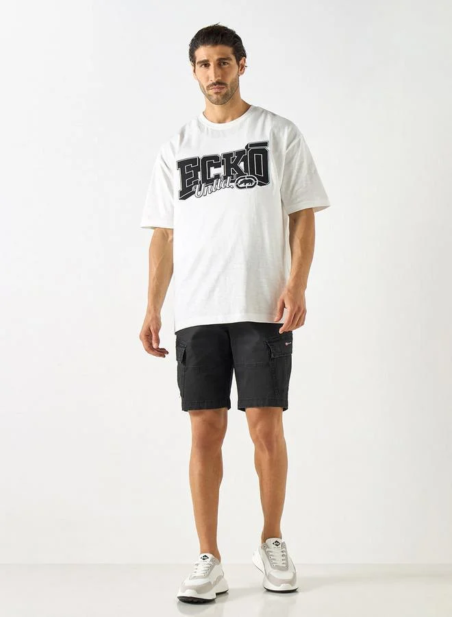 Ecko Unltd. Ecko Unltd Solid Relaxed Fit Cargo Shorts with Button Closure