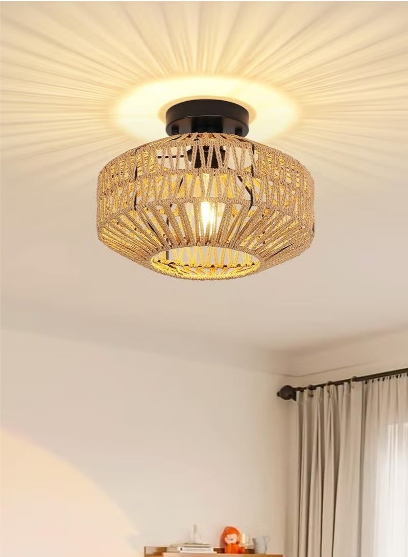 Bukela Rattan Light Fixtures Ceiling Mount Boho Ceiling Light Fixture With Dimmable Led Bulb Mini Hand Woven Rattan Chandelier Light Fixtures Ceiling For Bedroom Kitchen Entryway Living Room Hallway - Image 2