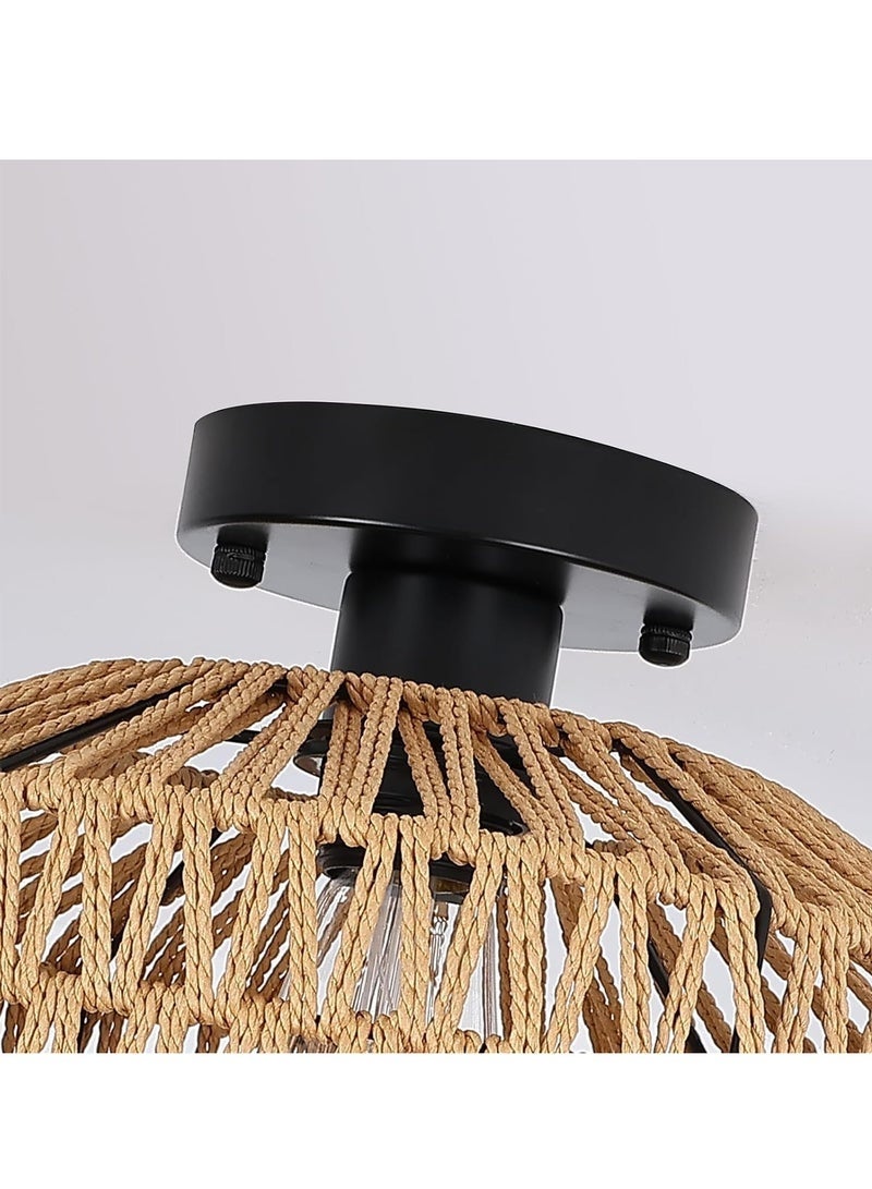 Bukela Rattan Light Fixtures Ceiling Mount Boho Ceiling Light Fixture With Dimmable Led Bulb Mini Hand Woven Rattan Chandelier Light Fixtures Ceiling For Bedroom Kitchen Entryway Living Room Hallway - Image 5