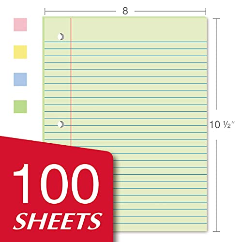 Kaisa Filler Paper Colored loose Leaf Paper, Wide Ruled 8x10.5in Colored Paper, 3-Hole Punched for 3-Ring Binders,100Sheets/pack 4Packs, FC10001W - Image 5