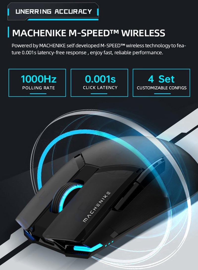 ماكينيك ماشينيكي M7 Pro فأرة ألعاب (مستشعر PAW 3104)، لاسلكية/سلكية، مزودة بإضاءة خلفية RGB، دقة عالية تصل إلى 8000 نقطة في البوصة (DPI) و6 أزرار قابلة للبرمجة، فأرة ألعاب خفيفة الوزن عالية الأداء لأجهزة الكمبيوتر والماك (اللون الأسود). - Image 3