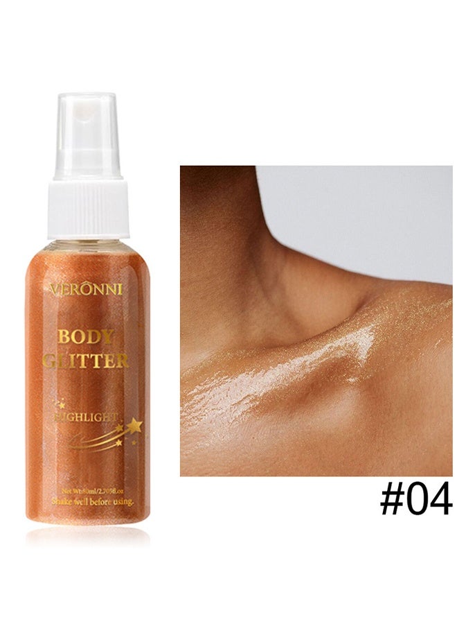 VERONNI Body Glitter Highlight, Shimmering Body Oil, Non-Sticky Shimmer Liquid Luminizer, Non-Greasy, Face & Body Glitter Makeup for Costumes, Cosplay, Rave Festival #04 Bronze Gold - Image 1