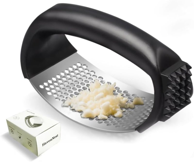 HavenNest Garlic Press Equipped with Soft Ergonomic Handle, Easy to Crush Garlic, Easy to Clean, and Rust-resistant, Upgrade Black - Image 5