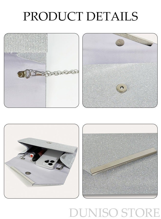 DUNISO Women Shiny Glitter Evening Clutch Crossbody Bag Envelope Handbag Chain Purse for Wedding Formal Cocktail Party - Image 5