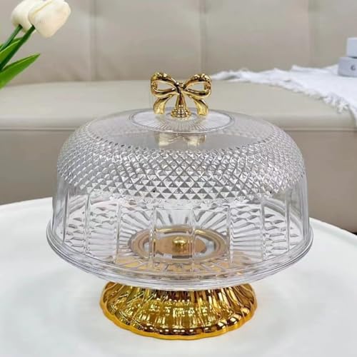 MUGATH Elegant Gold Cake Stand with Dome Lid – Decorative Acrylic Dessert Display Stand for Cakes, Cupcakes, Pastries – Perfect for Weddings, Birthdays, luxury Parties & Events and home kitchen décor - Image 1