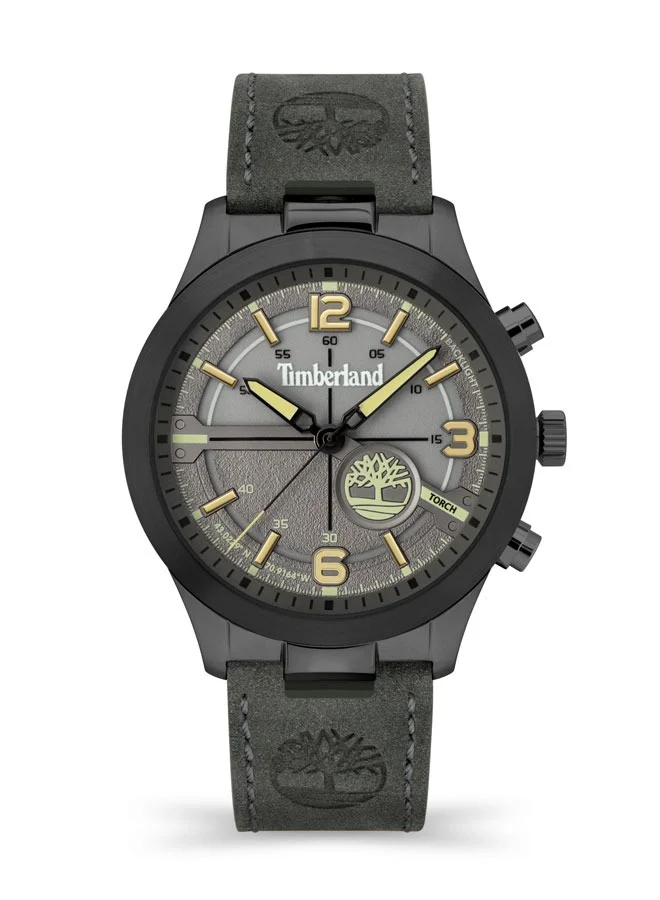 تمبرلاند ساعة سوليفان رجالي مينا رمادي 44 مم بحزام جلد أسود