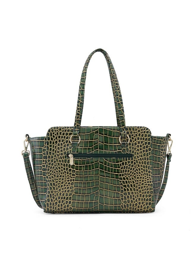 Caprese Miranda Satchel Bag, Large | Stylish Snake Print Handbag for Women with Adjustable & Detachable Sling Strap, Multi-Compartments | Secure Zip Closure | Perfect for Casual & Daily Use (Green) - Image 2