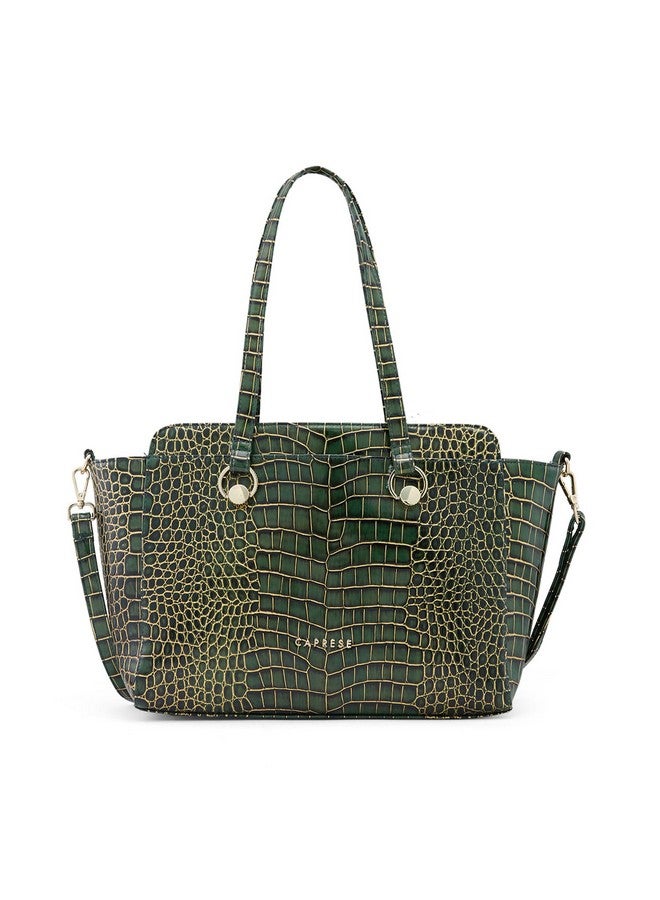 Caprese Miranda Satchel Bag, Large | Stylish Snake Print Handbag for Women with Adjustable & Detachable Sling Strap, Multi-Compartments | Secure Zip Closure | Perfect for Casual & Daily Use (Green) - Image 1