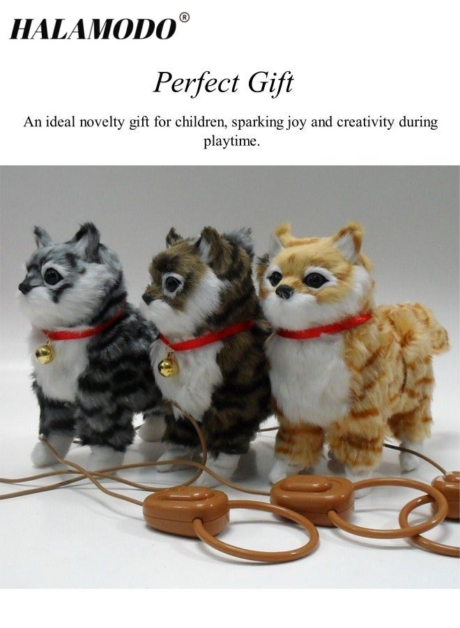 Halamodo Interactive Plush Toys Adorable Robot Cat Toy Barking Meow Kitten Can Walking & Mewing & Wagging Its Tail Novelty Sound Control Electronic Cat Stretching Companion Animal Gift for Children Kids - Image 3