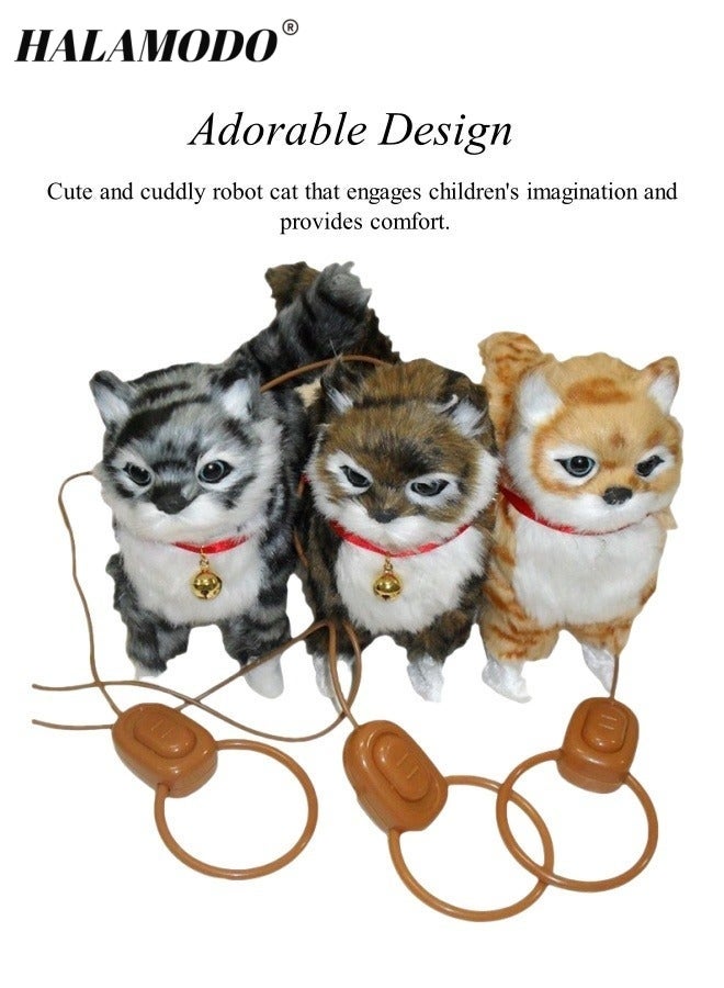 Halamodo Interactive Plush Toys Adorable Robot Cat Toy Barking Meow Kitten Can Walking & Mewing & Wagging Its Tail Novelty Sound Control Electronic Cat Stretching Companion Animal Gift for Children Kids - Image 2
