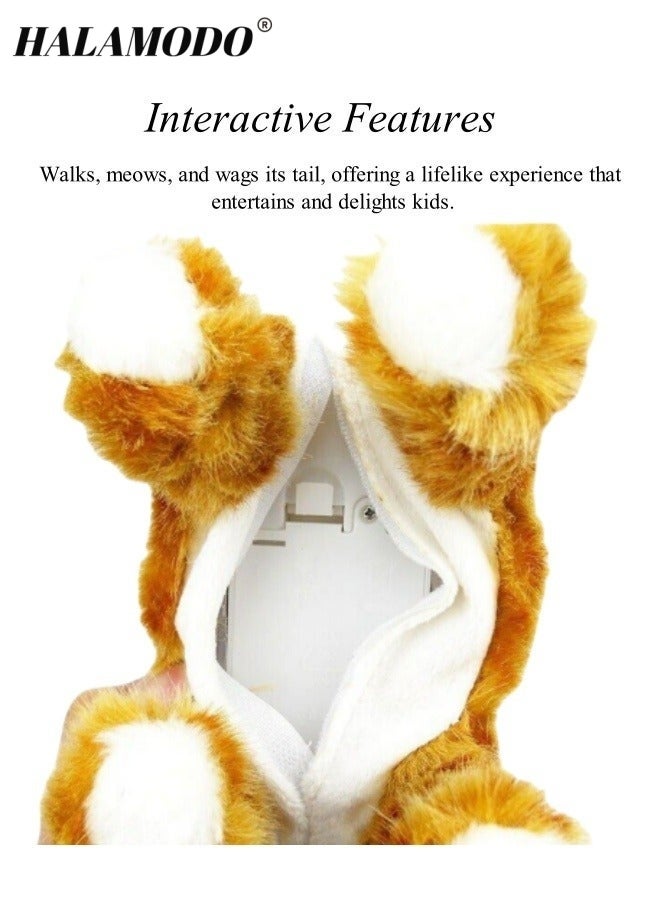 Halamodo Interactive Plush Toys Adorable Robot Cat Toy Barking Meow Kitten Can Walking & Mewing & Wagging Its Tail Novelty Sound Control Electronic Cat Stretching Companion Animal Gift for Children Kids - Image 4