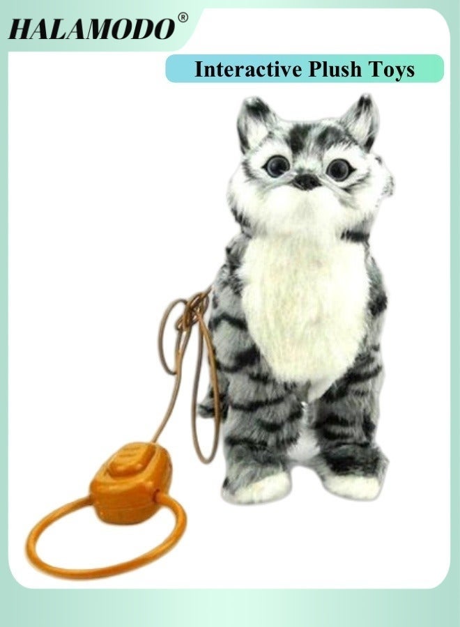 Halamodo Interactive Plush Toys Adorable Robot Cat Toy Barking Meow Kitten Can Walking & Mewing & Wagging Its Tail Novelty Sound Control Electronic Cat Stretching Companion Animal Gift for Children Kids - Image 1