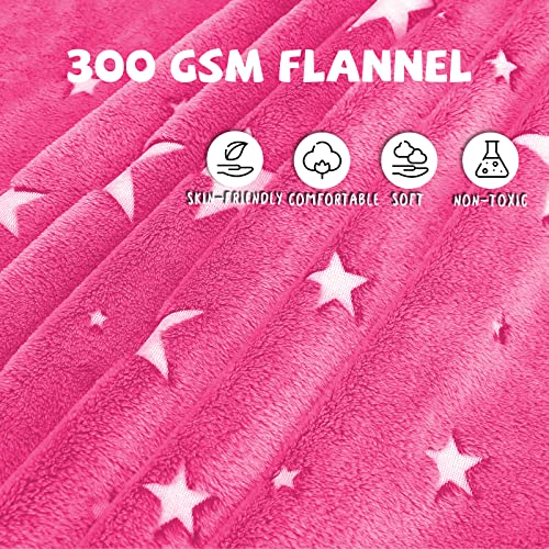 REXEO Glow in The Dark Blanket for Kids Unique Birthday Gifts for Girls Boys Teens Soft Cozy Warm Fuzzy Cute Throw Blanket All Seasons Pink Glowing Stars Blankets for Couch Sofa Bed 50"×60" - Image 4