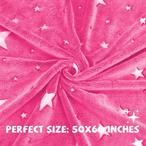 REXEO Glow in The Dark Blanket for Kids Unique Birthday Gifts for Girls Boys Teens Soft Cozy Warm Fuzzy Cute Throw Blanket All Seasons Pink Glowing Stars Blankets for Couch Sofa Bed 50"×60" - Image 5