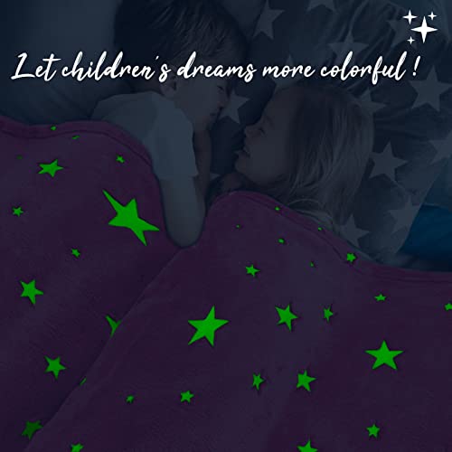 REXEO Glow in The Dark Blanket for Kids Unique Birthday Gifts for Girls Boys Teens Soft Cozy Warm Fuzzy Cute Throw Blanket All Seasons Pink Glowing Stars Blankets for Couch Sofa Bed 50"×60" - Image 2