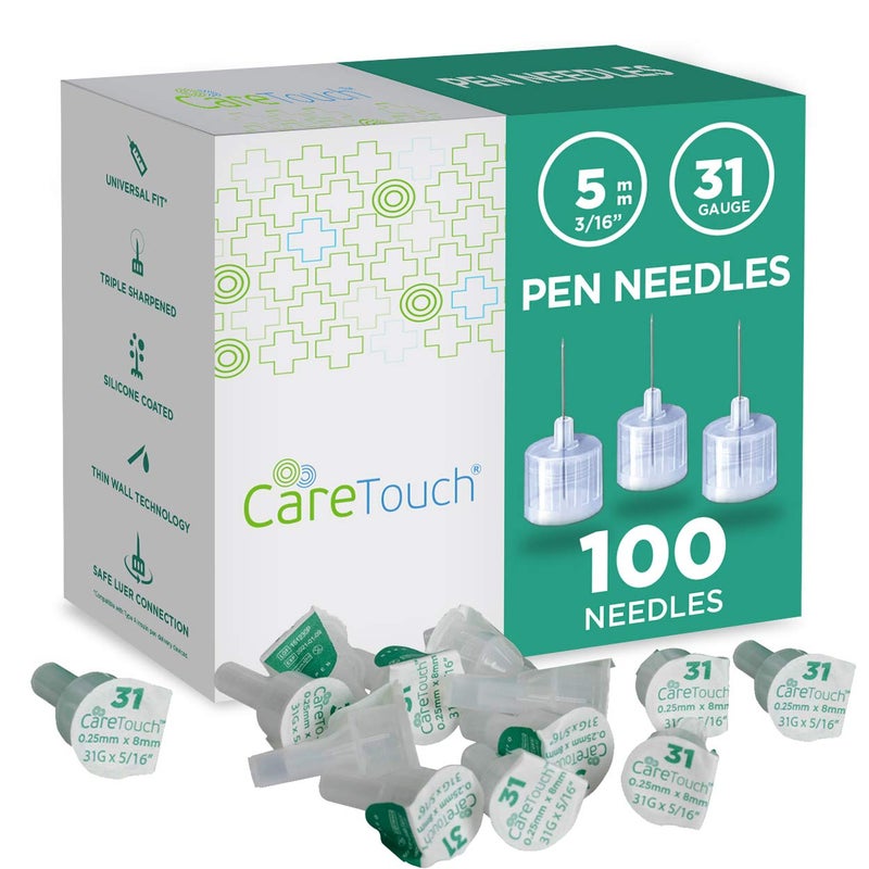 Care Touch CTPN31316 Pen Needles, 31 Gauge, 3/16" Size, Pack of 100 - Diabetic Pen Needles - Image 1