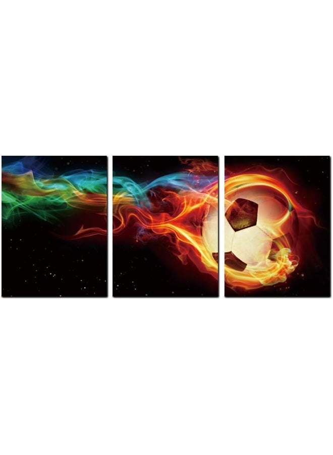 Home Trove Taomi Sport Boy Room Wall Art Multicolor Flame Soccer Artwork Canvas Poster Print - Image 1