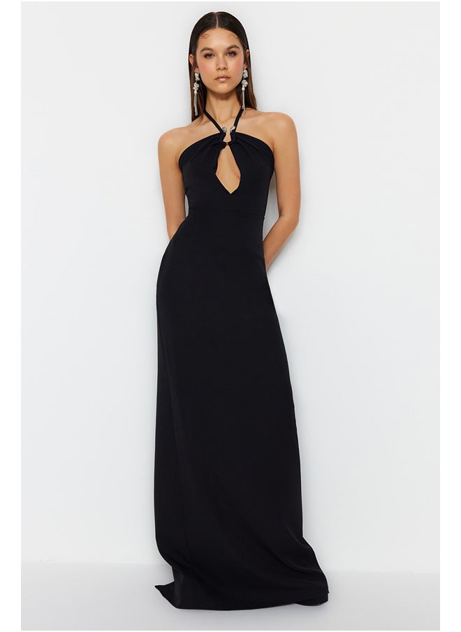 trendyol - Black Evening Dress With Accessory Detail TPRSS23AE00183 - Image 1