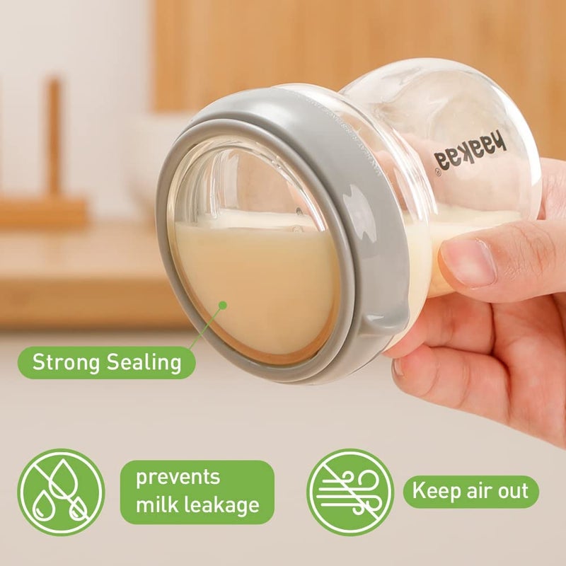 haakaa Breastmilk Storage Container Glass Baby Food Jar- Baby Food Storage Containers Leakproof Lid, Gen.3 Baby Bottle, Microwave and Freezer-Friendly,BPA-Free(Grey, 4.2oz/120ml, 1 pc) - Image 4