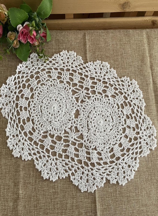 MINDPLUS Set of 3 Cotton Hand Crochet Lace Doily Placemats Oval Rectangle Dresser Scarves Coffee Table Runner Farmhouse Boho Decor (White) - Image 5
